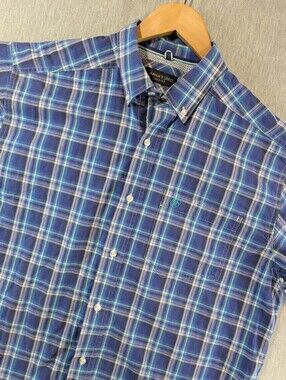 Ariat Pro Series Plaid Button Down Shirt Men's Large Blue White Short Sleeve